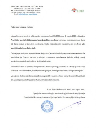 Objava uže specijalizacije iz medicine boli