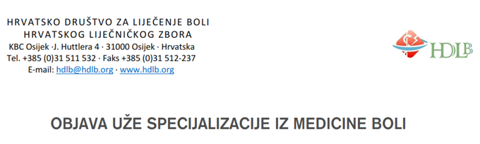 Objava uže specijalizacije iz medicine boli